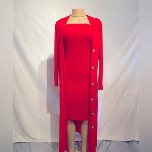 COPY - Fashion Nova Red strapless dress with over coat sweater size M